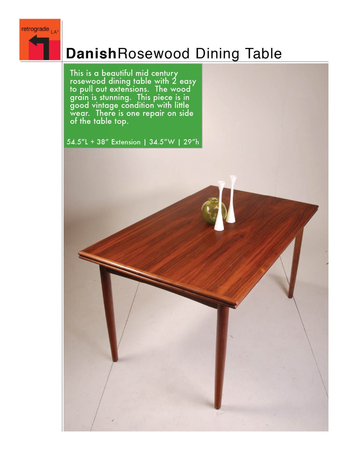 Danish Modern Dining Table in Rosewood