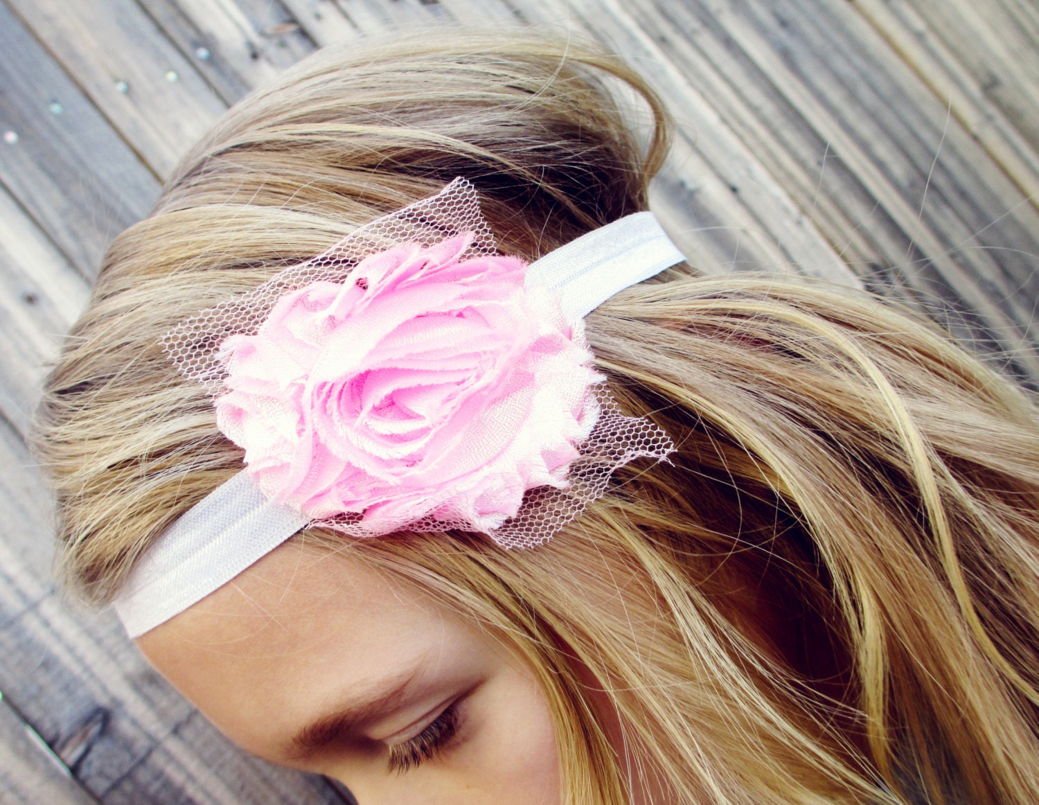 Pink Shabby Chiffon Flower Headband