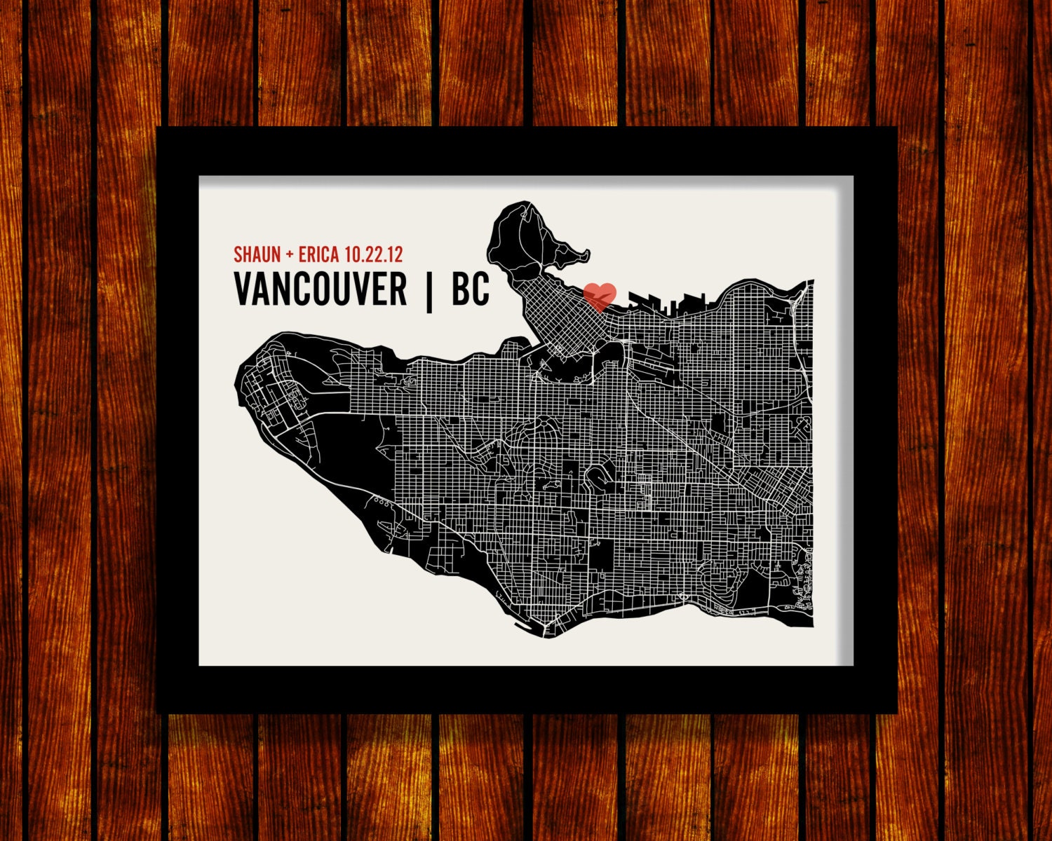 Vancouver Canada Wedding or Housewarming Gift Print - Personalized Map Art