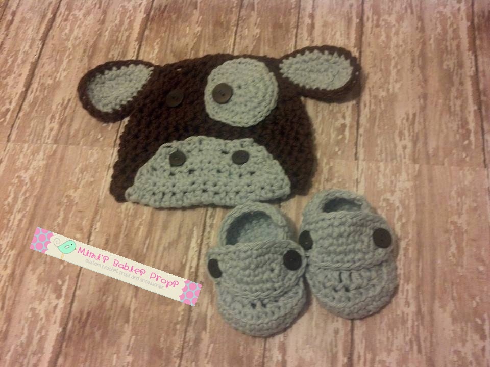 Boy Loafers and Cow Crochet Hat Beanie - Newborn, Infant, Toddler Boy - Brown and Baby Blue - Great Photography Prop