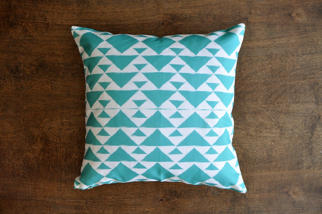 Geometric Throw Pillow - Aqua Triangles - 16x16