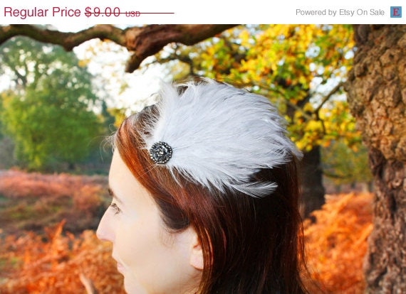 ON SALE Silver Grey Feather Hair Clip / Brooch Wedding Head Piece