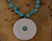 Sale White Donut Pendant Necklace with Green/Blue Turquoise beads - Cancer Charity