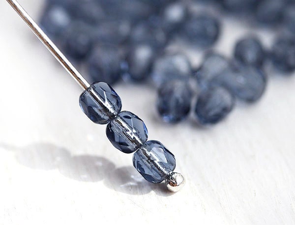 Czech glass beads, Montana Blue, Fire polished, round, spacers - 4mm - 50Pc - 0686