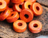 Greek Ceramic beads, Mykonos - Orange Sunset - rondel, spacers, 8mm - 25pc - 0694