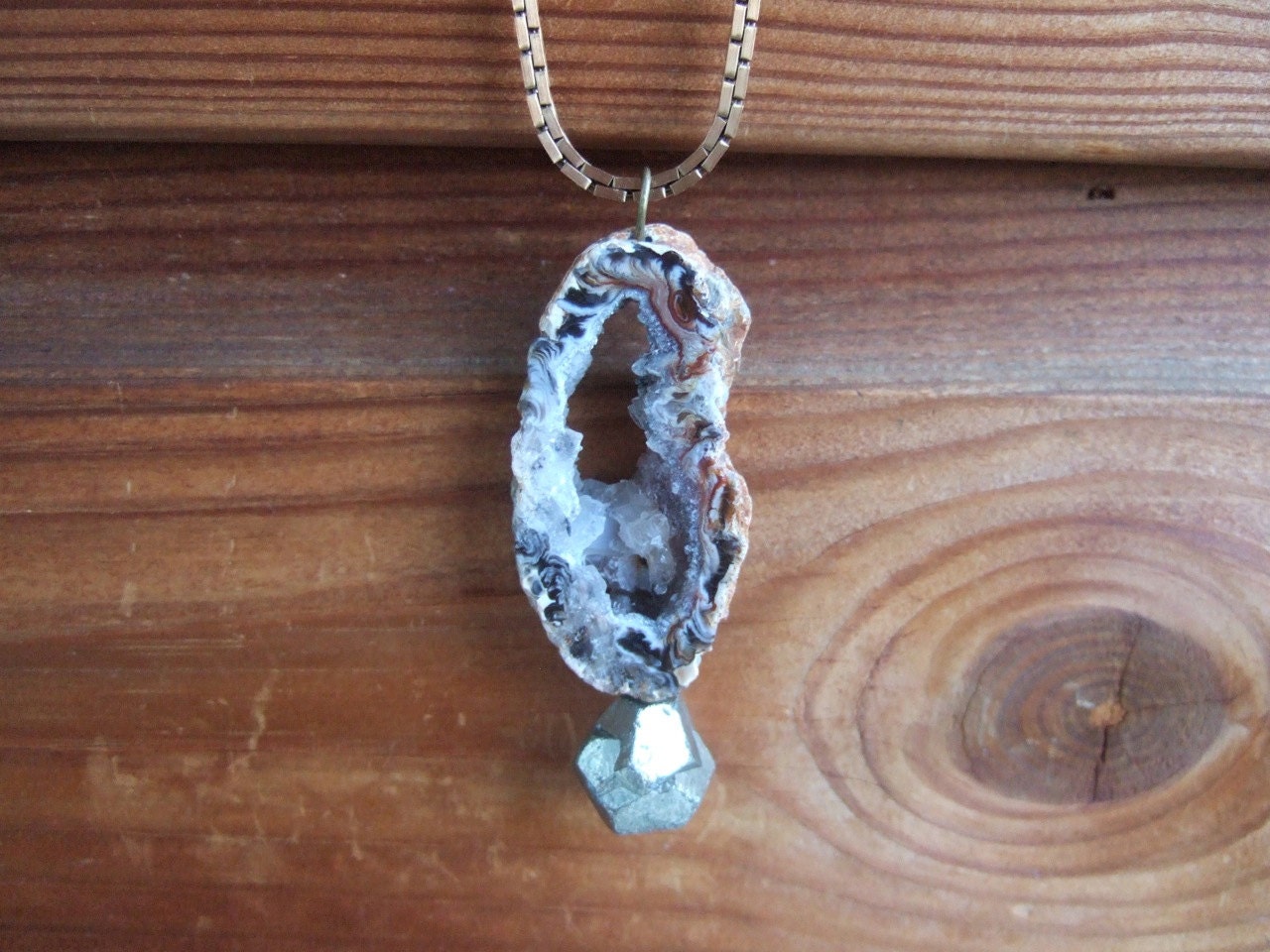 Geode Slice & Pyrite Necklace
