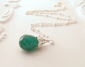 Emerald Briolette Silver Necklace