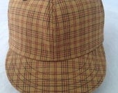 Cotton plaid 6 panel cap, 1910 era visor with supple leather sweatband.