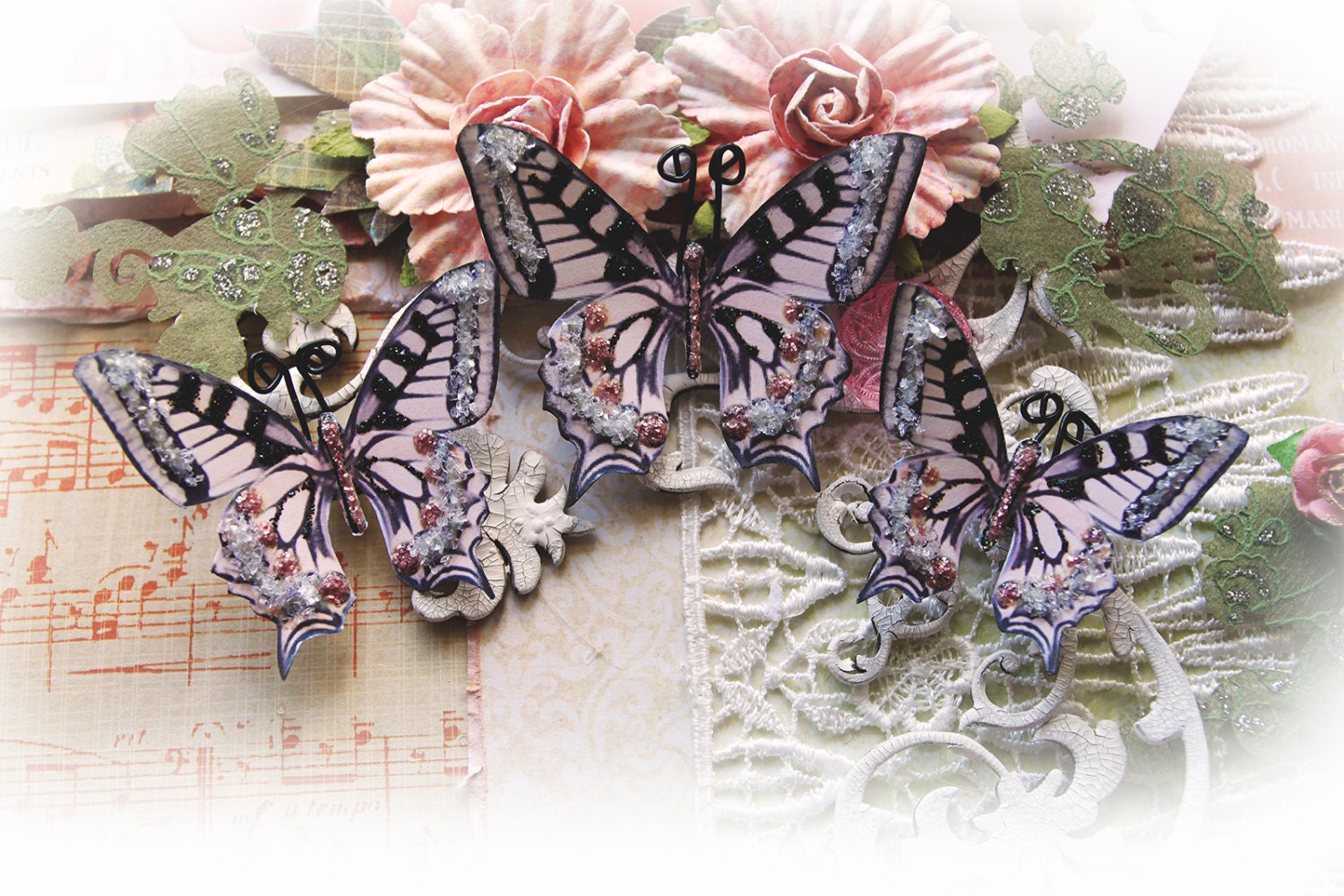 Butterfly Set - Organza Butterflies- Scrapbook Embellishment Tag Card Mini Album Wedding