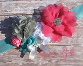 Maternity sash, Boutique pregnancy belly sash, maternity ribbon belt -  hot pink, aqua, white, silver /grey  maternity sash ribbon belt