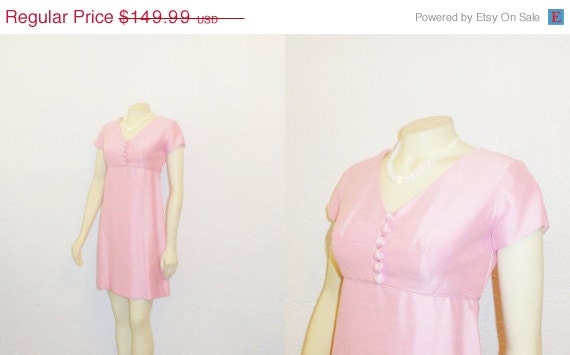 SALE Vintage Dress 50s 60s Emma Domb Mad Men Mod Pink A Line Dress Empire Waist Size 7 Modern Small