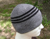 Crochet Hat Beanie Skullcap Men Women Teen Heather Gray with Black Stripe