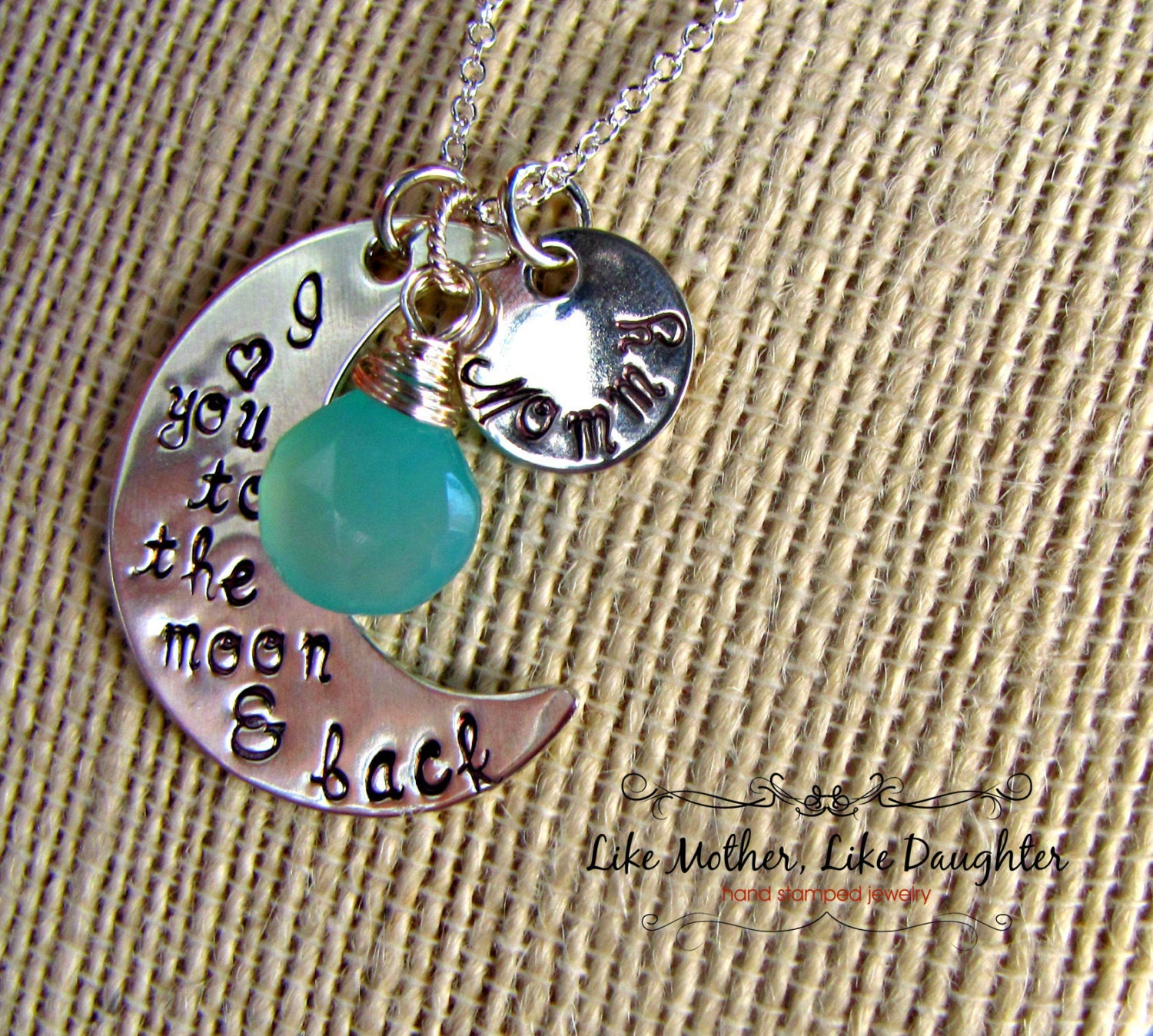 Personalized Necklace - Mommy Jewelry - "I Love You To The Moon and Back" Mommy - Crescent Moon
