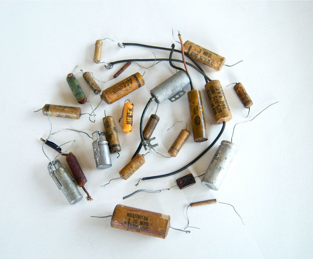 Buy radio electronics - Vintage Electronic Parts Resistors Capacitors Radio Television - assortment No. 2
