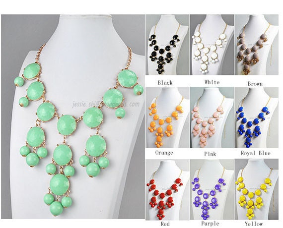 Mint Bubble Necklace, Bubble Bib Necklace, Gold Tone Necklace, Bubble Necklace, Bubble Jewelry (FN0508-F-Mint)