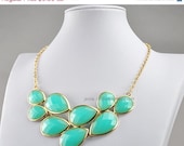 Aqua Bubble Necklace, Drop Shape Necklace, Resin Jewelry,Statement Necklace (FN0564-Aqua)