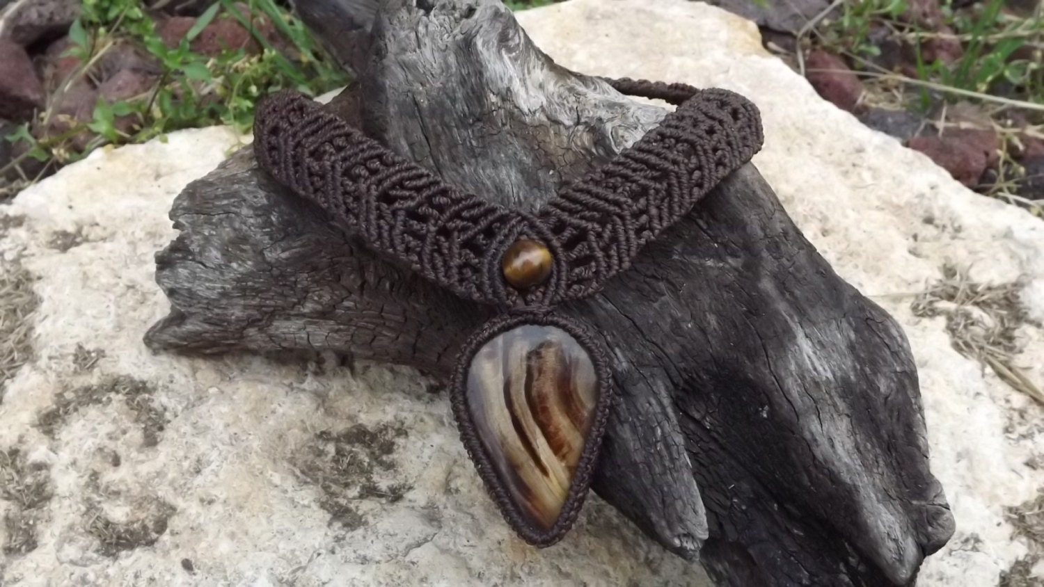 Natural Stalactite Macrame Necklace-Handmade, Tribal