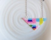 Unique Colorful Mosaic Funky Colorful Triangle Geometric Pendant Long Necklace, Geometrical Jewelry, Seed Bead Jewelry, Minimalist Jewelry