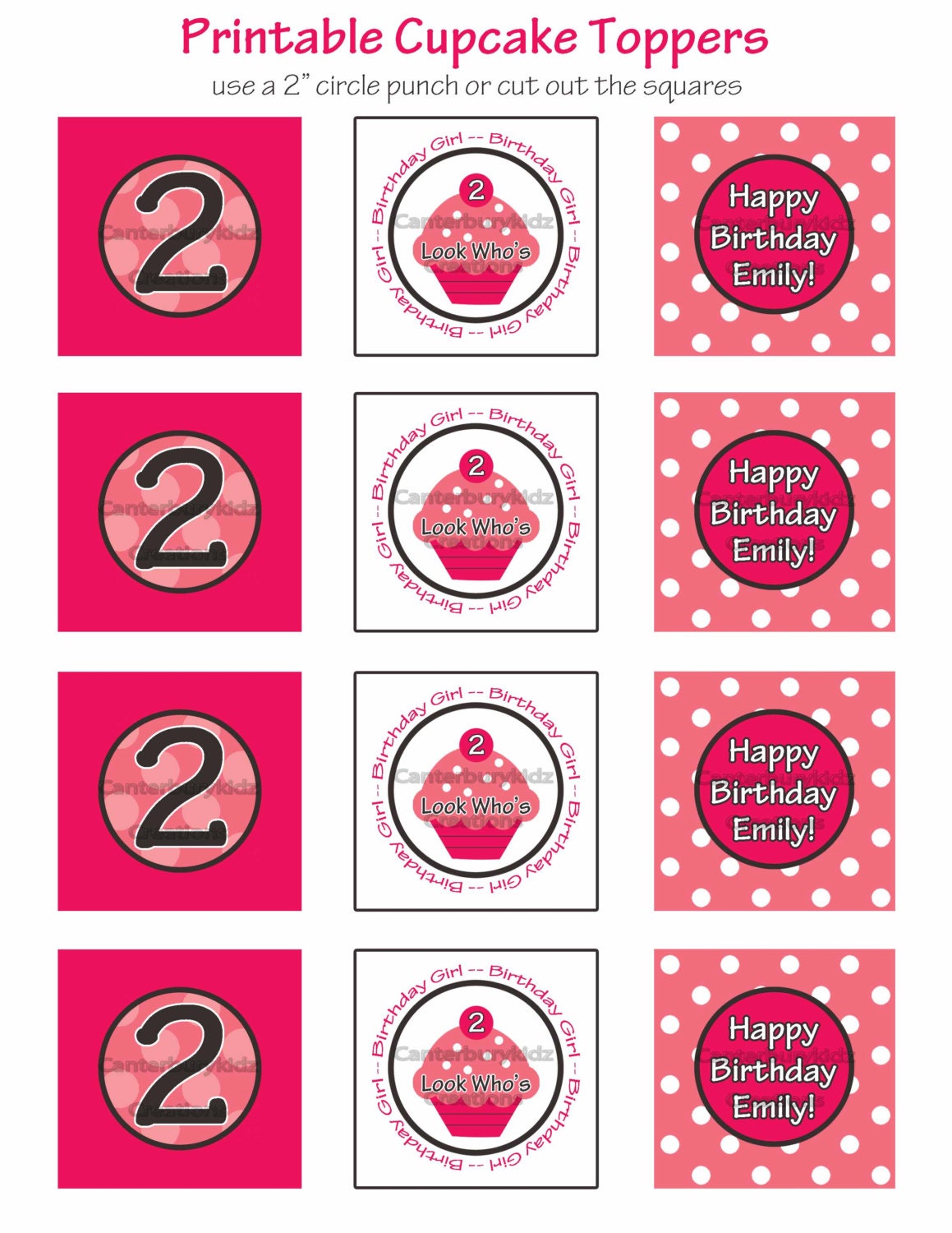 DIY Printable Birthday Girl Number Custom Cupcake Toppers -- Personalized Design -- Birthday Gift - Party Favor - Circle Tag