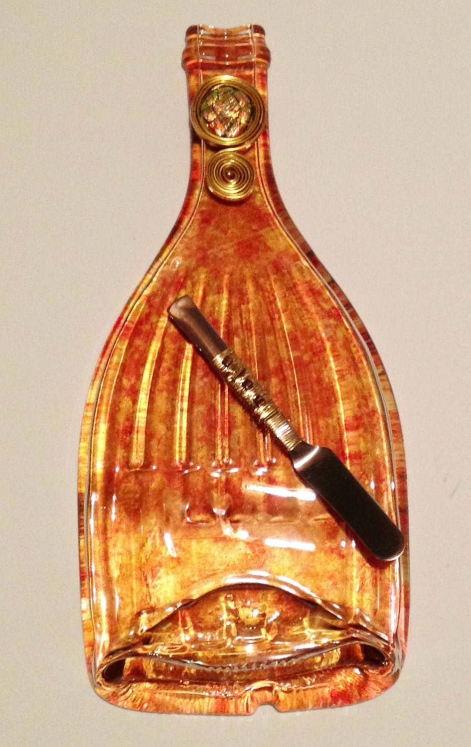 Recycled/Upcycled/Reused Glass Wine Bottle Appetizer/Cheese/Candle Plate