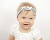BOHO Collection: Grey and White Stripe Knotted Jersey Knit Headband