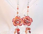 Handmade One of a Kind Romantic Swarovski Crystal Glass Beads and Polymer Clay Flower Dangle Earrings, Fast Shipping