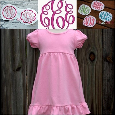 Pink monogram dress - Ruffle Hem  - girls dress 