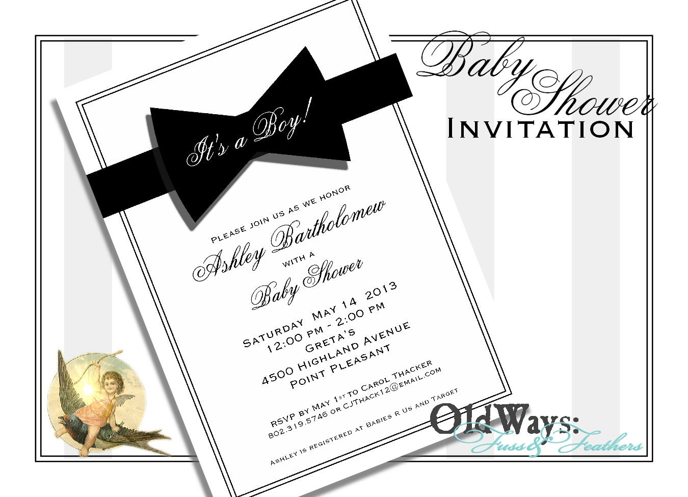 Black Tie Affair Baby Shower Invitation Boy Little Man Bow Tie  - Printable Custom Invite DIY 5x7 or 4x6 Digital JPEG PDF Files