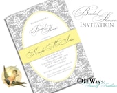 Yellow and Grey Elegant Damask Bridal Shower Invitation Modern Vintage - Printable Custom Invite DIY 5x7 Digital JPEG and PDF Files