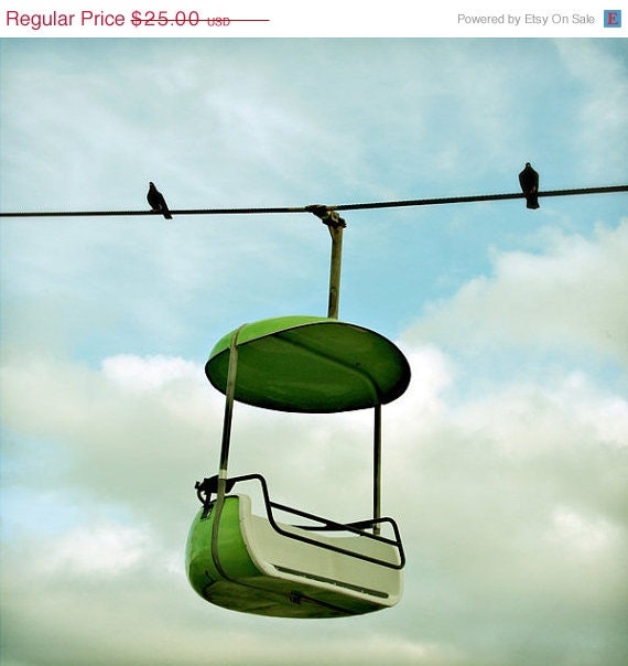 ON SALE Carnival Photography, Santa Cruz Beach Boardwalk, Clouds Sky, Love, Whimsical Birds on a Wire, Apple Green - Just The Two Of Us (8x