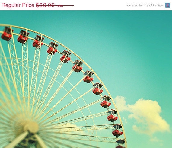 ON SALE Chicago Ferris Wheel Carnival Ride Photograph, Navy Pier, Nursery Decor, Aqua Teal Fun Home Decor - Summer at Navy Pier (8x10)