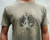 Meditation tee - Flower of Life - Mens Large Organic Cotton t-shirt  -Printed and Ready to Ship