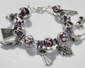 Lilac and Purple and White Floral Glass Lampwork Bead Purse, EyeGlass, Wine Glass, Dress, Grape, Shoe, Hanger, Umbrrella Charm Bracelet