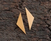 Triangle Posts, Matte Gold Plated Geometric Earrings, Golden Triangle Studs, Birthday Gift for a woman