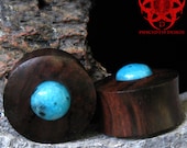 Sono Wood 7/8" Kiwi Turquoise Jasper Inlay Ear Plugs