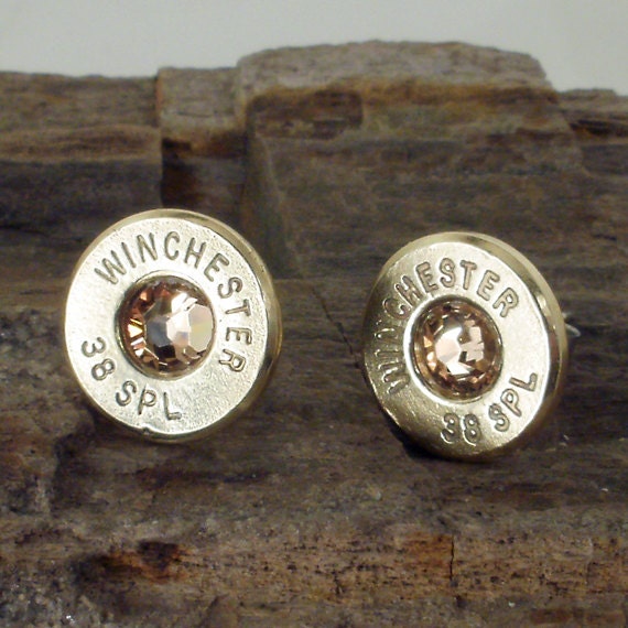 Winchester 38 SPL Bullet Earrings - Ultra Thin - Light Colorado Topaz