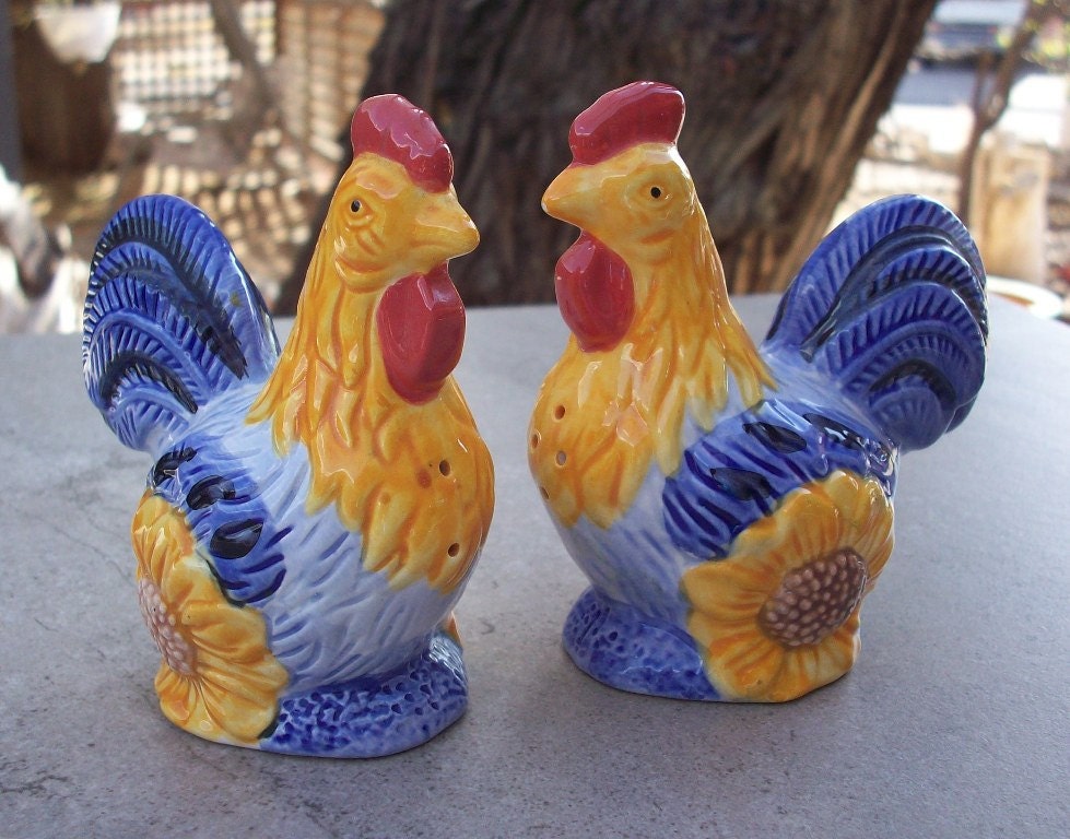 Vintage Avon Rooster Salt and Pepper Shakers with Sunflowers