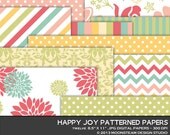 INSTANT DOWNLOAD Spring Colors Digital Backgrounds Flowers Chevron Stripes Polka Dots Digital Paper Commercial Use 8.5x11 or 12x12 or A4