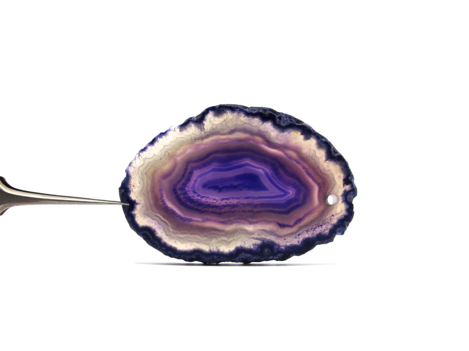 Agate Slice with Drilled Hole, 52mm x 35mm for Wire Wrapping and Jewelry Making, Violet, Purple, Plum (Lot No. 3791)