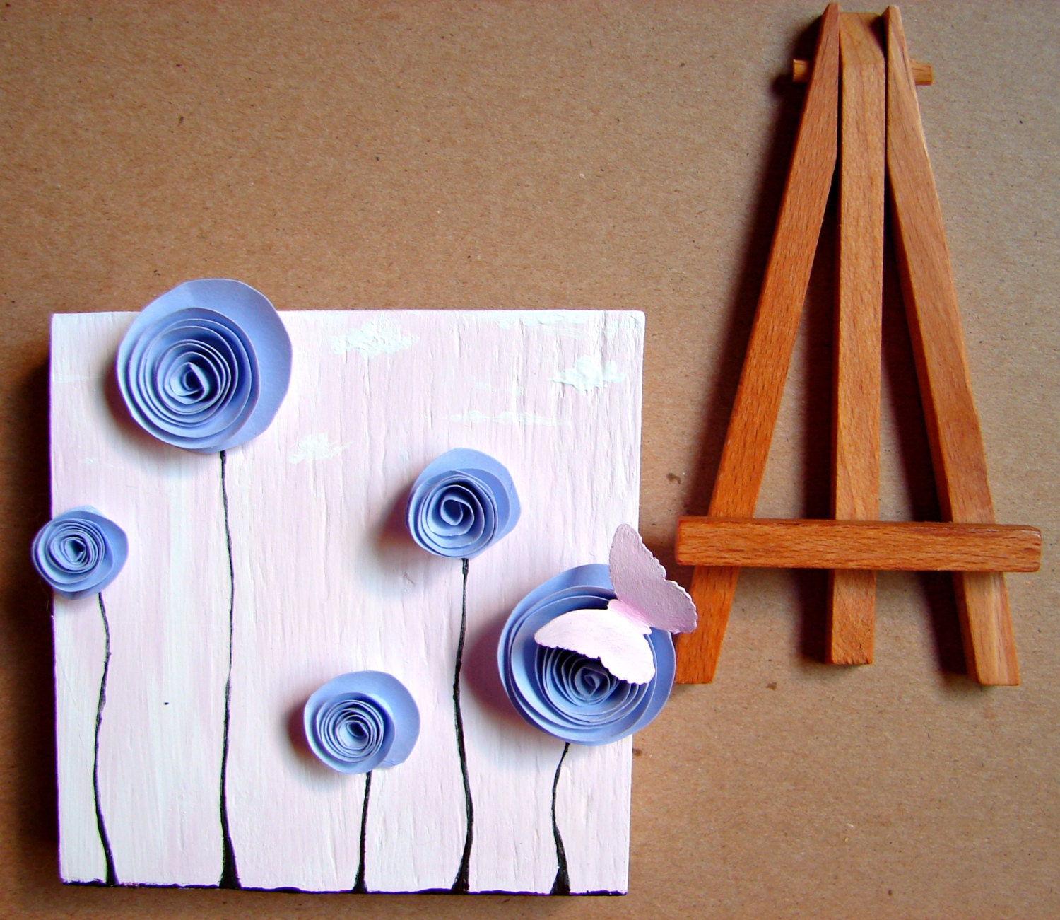Graduation Gift, Home and Wall Decor, Office Decor, Nursery Art--Lavender Paper Rosette Butterfly on Wood Block-Acrylic OOAK  Made To Order