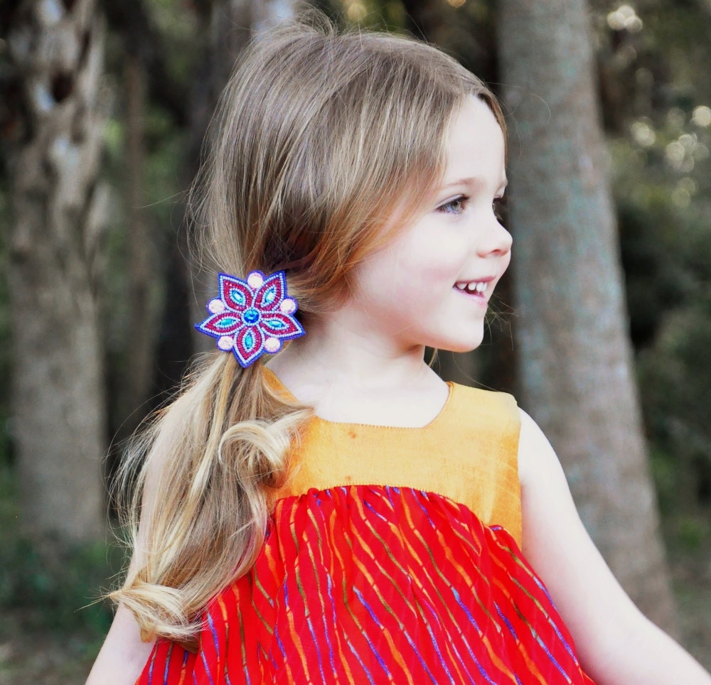 Ponytail holder- 'BLUE FLOWER'- Beaded and sequined headpiece-holiday collection