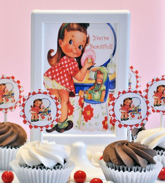 Make Over Birthday Labels- Cupcake Toppers -  PRINTABLE - Glamorous Sweet Events