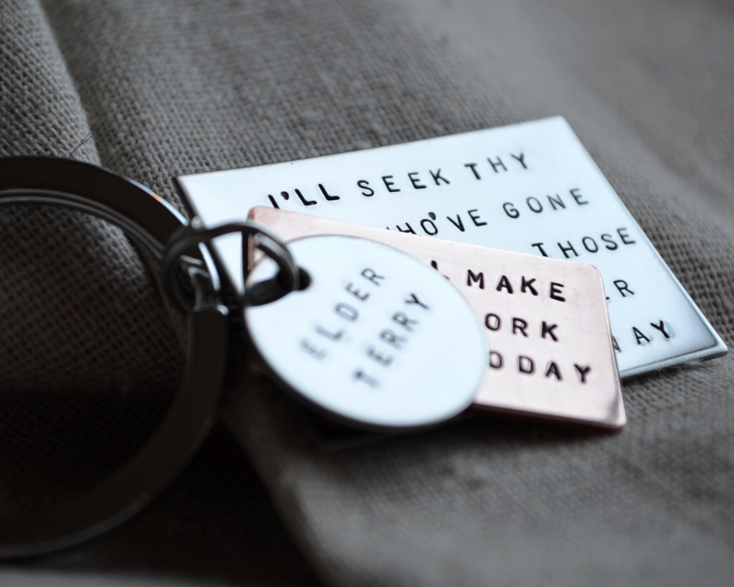 Missionary Stamped Key Chain - Stainless and Copper - Customize with your own quote