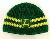 Crochet John Deere Emblem Hat Beanie Tractor Photo Prop Girl Boy Infant Toddler Baby Made to Order