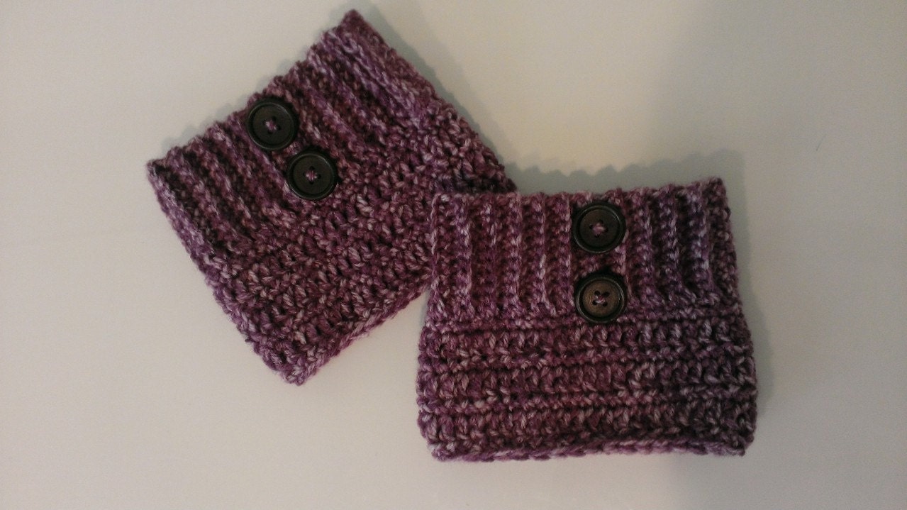 Crochet Boot Cuffs Adult Women Purple with Two Buttons Made to Order