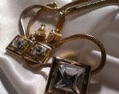 Avon lead crystal square necklace and pierced earring set sale price