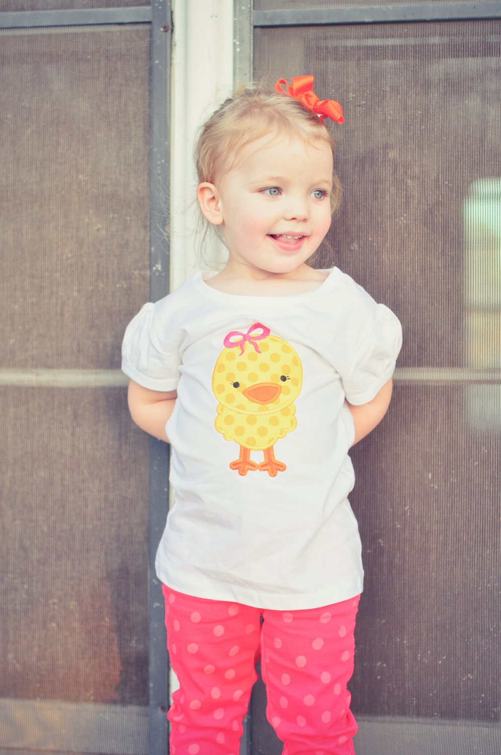 Little Chickie Shirt or Onesie for Baby Girl, Toddler, Little Girl. Appliqued Spring Chick with Embroidered Name. Baby shower gift.