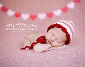 newborn photography prop-STRIPED beanie bonnet hat -0-4 weeks-baby shower gift-valentine photo prop-pink red bonnet