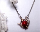 Christmas Red Japanese Teapot Pearl Teapot Necklace Bronze