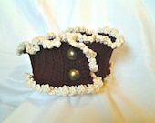 Victorian style two button neckwarmer. Maroon and cream
